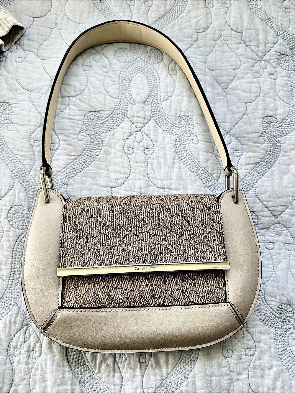 Calvin Klein Monogram Shoulder Bag in light gray & Brown Like New